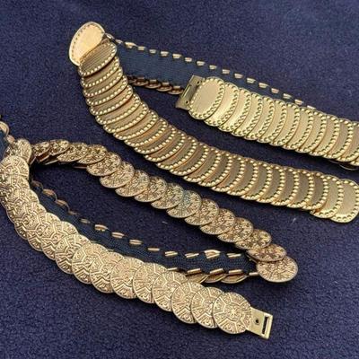 (2) Gold Tone Coin Cascading Elastic Belts
