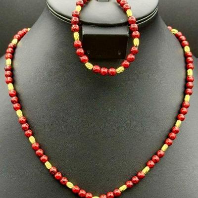 Red And Gold Gone Necklace & Earring Set
