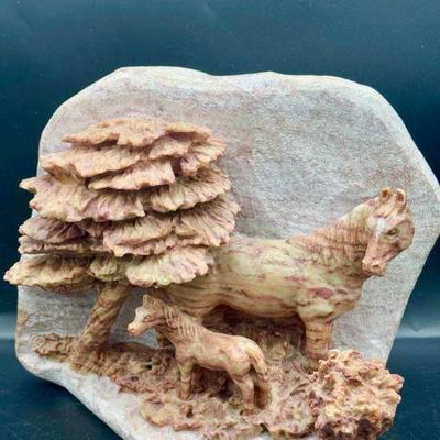 Signed Carve Stone Horse Sculpture NG Charley 2004
