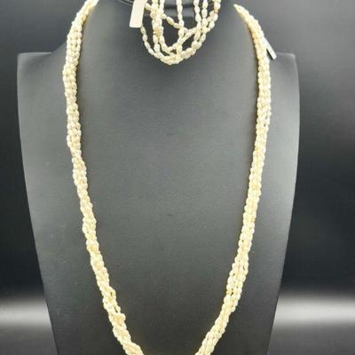 Pearl Necklace & Bracelet With 14KT Clasp Made In Hong Kong
