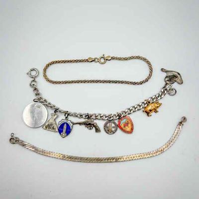 (3) Vintage Bracelets – Charm & Chain Styles
