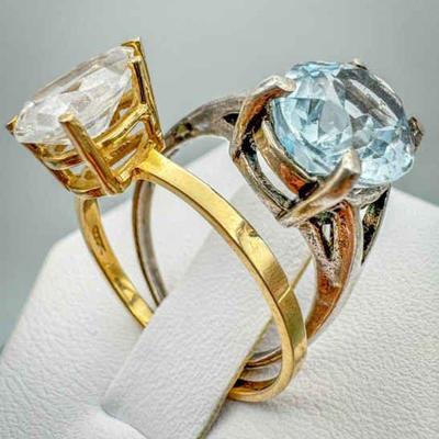 (2) Statement Rings - Gold & Silver-Tone Settings
