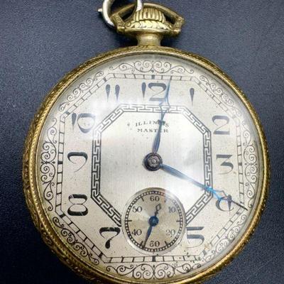 ILLINOIS 14KT Gold Filled OPEN FACE POCKETWATCH WORKING
