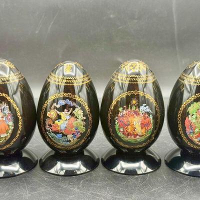 (4) Russian Black Porcelain Fairy Tale Eggs With Stands
Russian Fairy Tale Tsar Saltan Black Porcelain Egg with stand
Russian Fairy Tale...