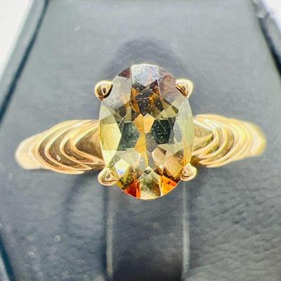 14K Gold Ring with Sparkling Amber Solitaire
