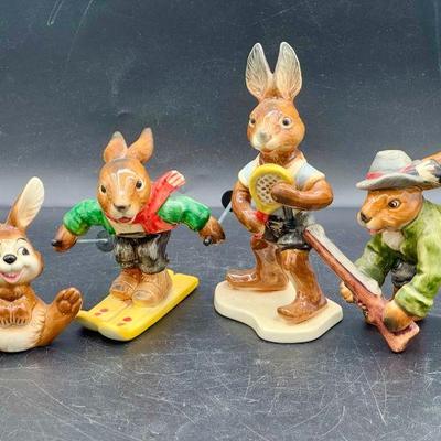 RARE! GOEBEL Porcelain RABBIT Figurine in Hunting Outfit & (3) Goebel Rabbits
Crazing as shown but no cracks or chips. 

Vintage...