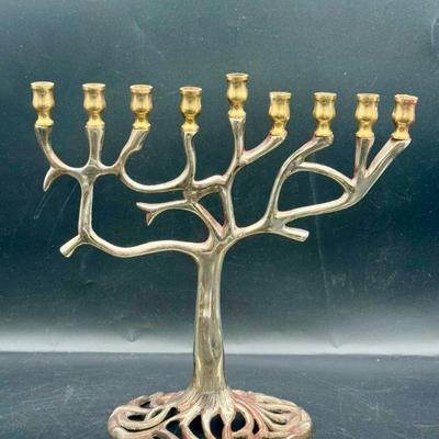 Vintage Hanukkah Metal Tree Of Life Menorah
