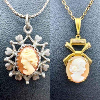 (2) Vintage Cameo Necklaces-Sterling Silver & 1/20 12K
