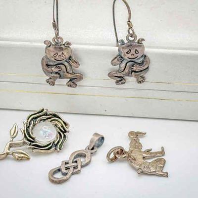 (4) Sterling Silver Charms & Earrings – Unique Designs
