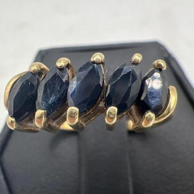 10K Gold Ring with Five Blue Marquise Cut Gemstones
