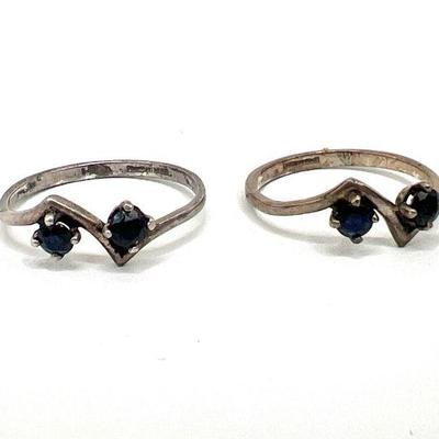 Pair of Matching Sterling Silver Rings with Blue Gemstones
