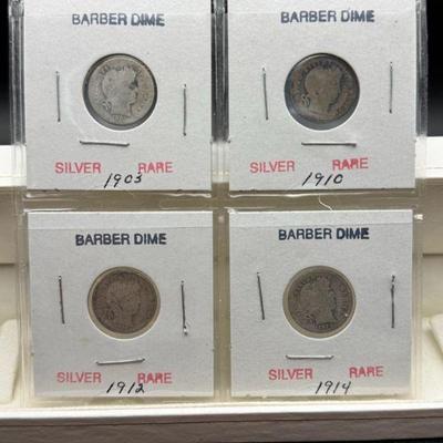 (4) Sleeved Barber Dimes
Includes
1903
1910-D
1912-D
1914
