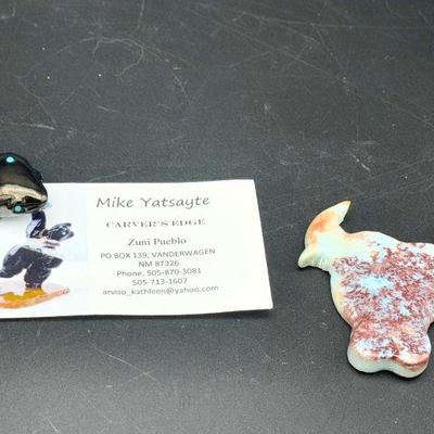 Carved Stone Bull & Zuni Pueblo Carved Frog
