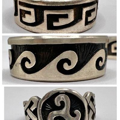 (3) Sterling Silver Rings ft. Waves, Braiding, & Geometric Patterns

