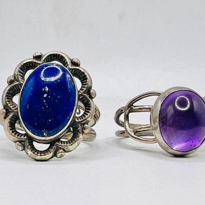 (2) Blue & Purple Sterling Silver Rings Size 8.25-8.5
