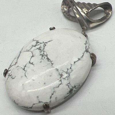 2.25” Sterling Silver White Howlite Pendant
