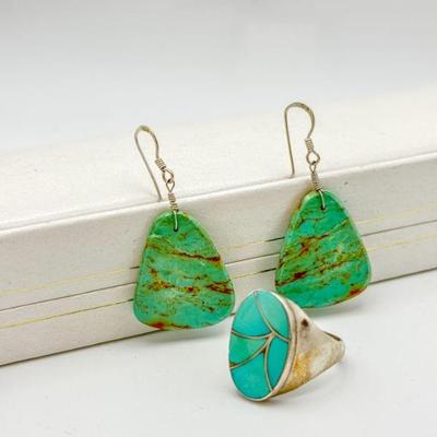 Turquoise & Sterling Silver Jewelry – Ring & Earrings
