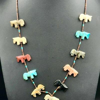 Carved Stone Horse Fetish Necklace
