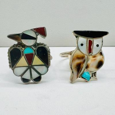 (2) Colorful Bird Southwestern Style Rings
