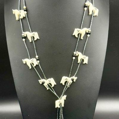 Stone Horse Fetish Necklace W Sterling Silver
