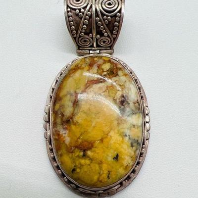 Dendritic Opalite 2.25” Ornate Sterling Silver Pendant

