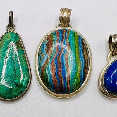 (3) Colorful Polished Stone Pendants ft. Rainbow Calsilica
