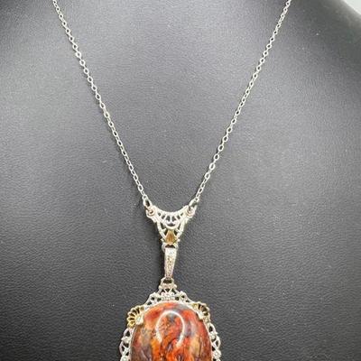 Sterling Silver & Gold Vermeil Polished Stone Necklace
