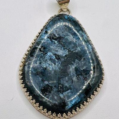 Large 2.75” Sterling Silver Polished Stone Pendant
