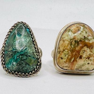 (2) Sterling Silver Polished Stone Rings
