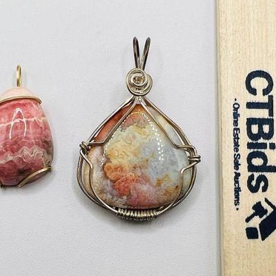 (2) Wire Wrapped Polished Stone Pendants
