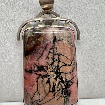 Pink Rhodonite 2.75” Sterling Silver Pendant
