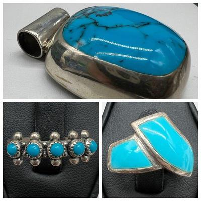 (3) Pieces of Sterling Silver Turquoise Southwestern Jewelry
