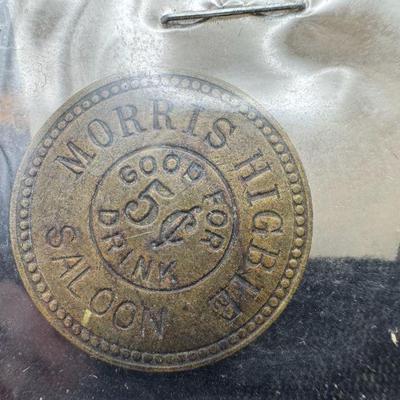 Morris Hibie Saloon “Good For 5c Drink” Double Overstamp On Reverse Coin
