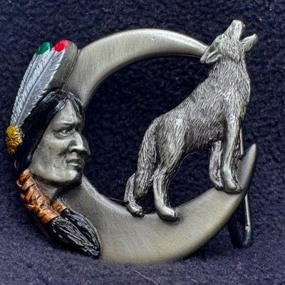 Indigenous Chief Wolf Moon Belt Buckle
