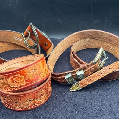 (3) Light Leather Belts Feat - Top Granin Hide 34
