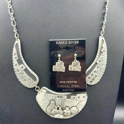Eagle River Pewter Necklace & Earring Set
