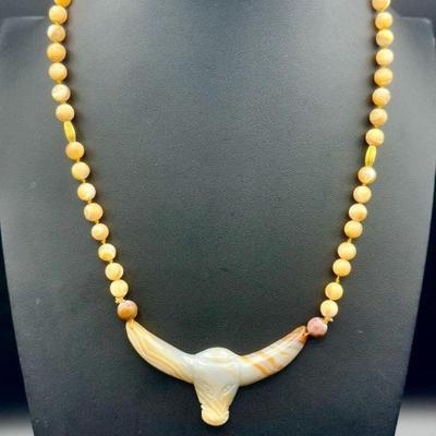 Hand Carved Bull Stone Necklace
