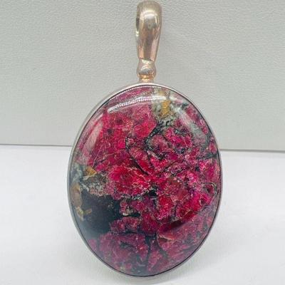 Large 2.25” Sterling Silver Purple Polished Stone Pendant
