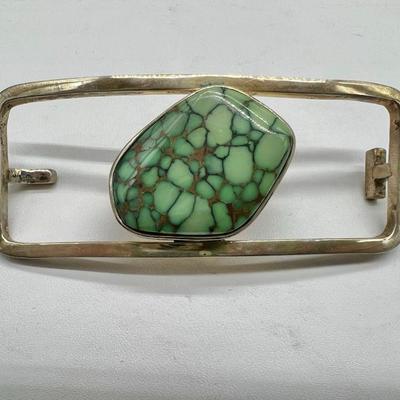 Sterling Silver Polished Stone Belt Buckle
