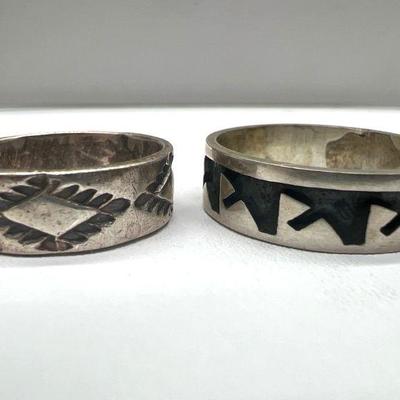 (2) Geometric Sterling Silver Bands
