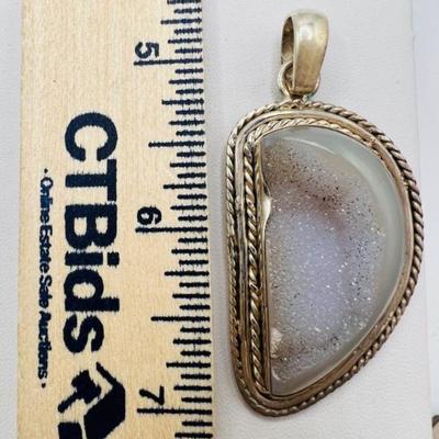 Sterling Silver Sparkling Druzy Chalcedony Pendant
