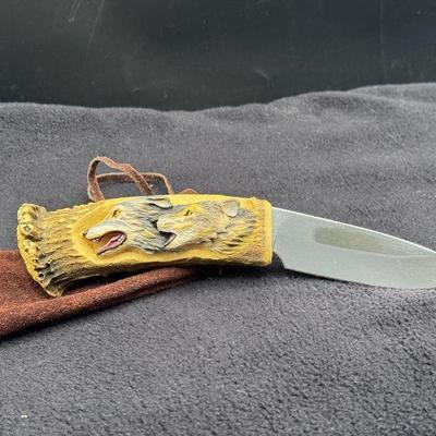 Antler Handle Carved Knife
