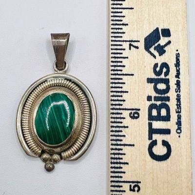 Sterling Silver Polished Malachite Pendant
