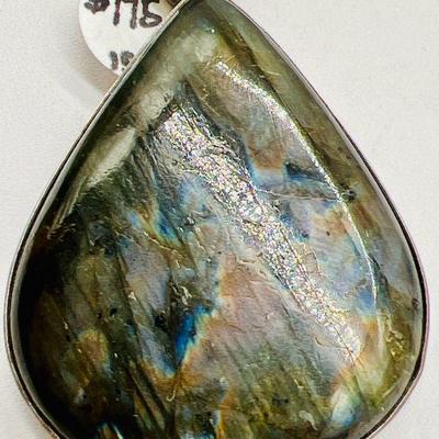 Large Sterling Silver Spectrolite Pendant

