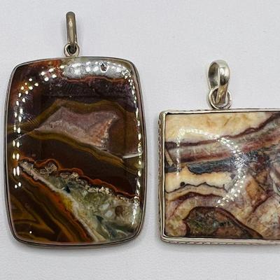 (2) Lace Agate Polished Stone Pendants
