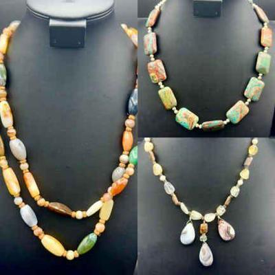 (3) Stunning Stone Beaded Necklaces

