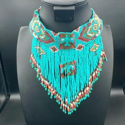Native Tribal Bib Fringe Necklace
