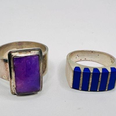 (2) Blue & Purple Sterling Silver Rings Size 9.25 & 10.75
