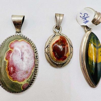 (3) Sterling Silver Polished Stone Pendants
