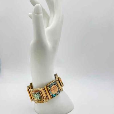 Mexican Sterling Silver & Abalone Panel Bracelet
